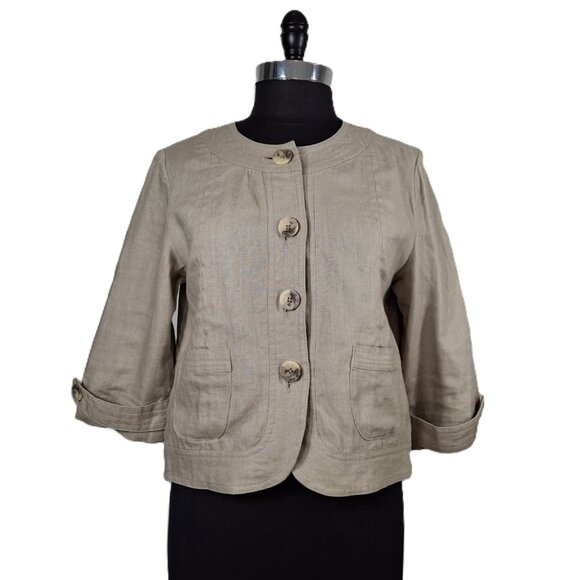 Marvin Richards Womens Tan Natural Linen Cropped Jacket Blazer Size M Vintage - Picture 2 of 15